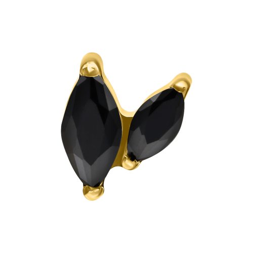 Goldener Piercingaufsatz mit zwei schwarzen Marquise-Kristallen