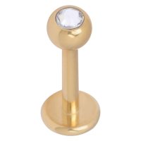 Goldenes Titan Labret mit klarem Kristall auf weißem Hintergrund