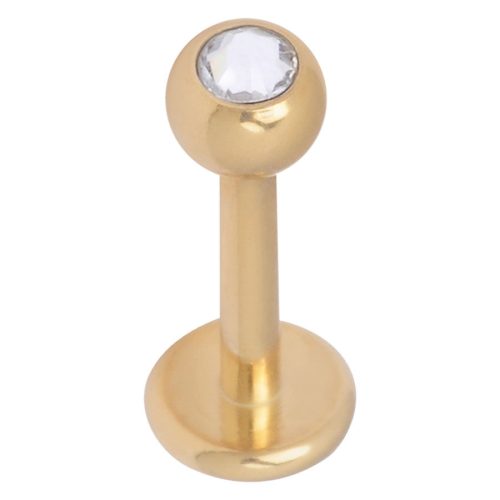 Goldenes Titan Labret mit klarem Kristall auf weißem Hintergrund