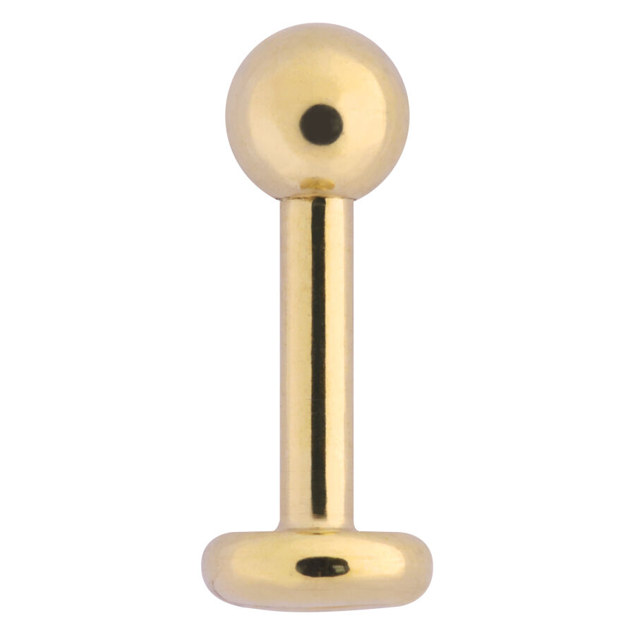 Goldenes Titan Labret mit kugelförmigem Abschluss auf weißem Hintergrund