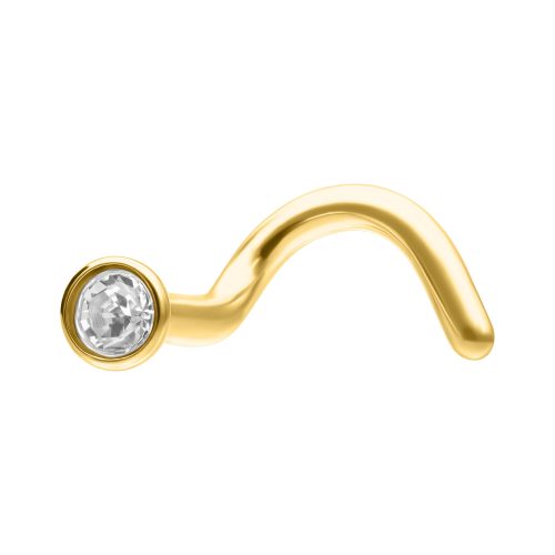 Goldener Nasenstecker aus Titan mit klarem Kristall, auf weißem Hintergrund