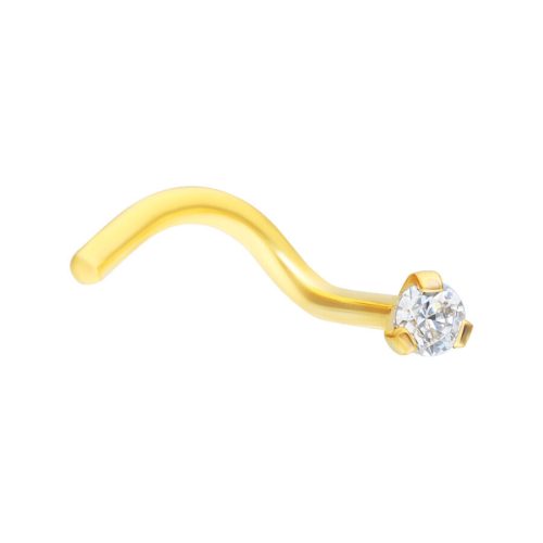 Goldener Nasenstecker aus Titan mit klarem Kristall auf weißem Hintergrund