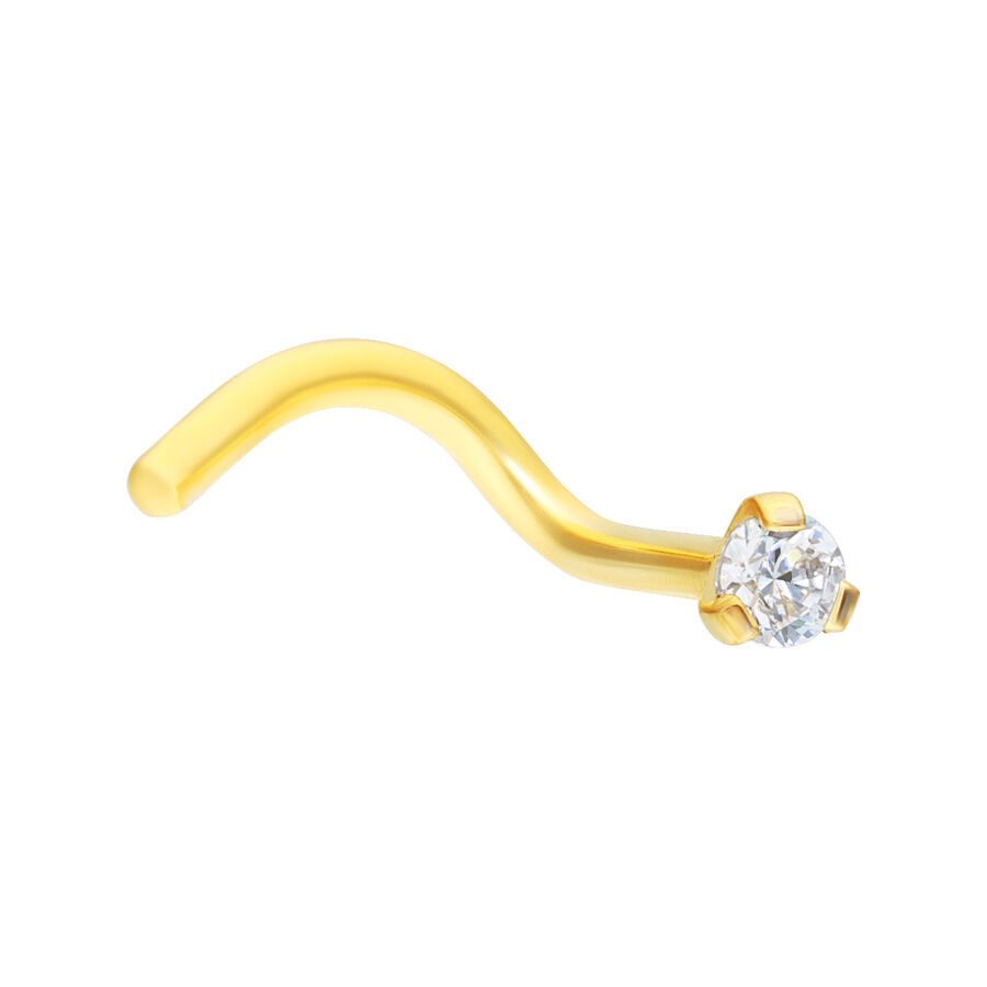 Goldener Nasenstecker aus Titan mit klarem Kristall auf weißem Hintergrund