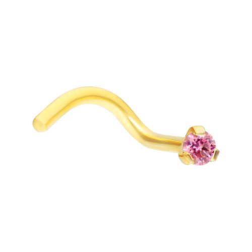 Goldener Nasenstecker aus Titan mit rosa Kristall auf weißem Hintergrund