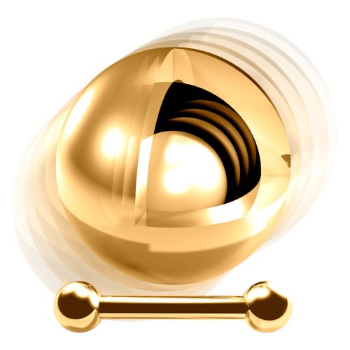 Goldene Titan-Barbell mit runden Kugeln auf weißem Hintergrund