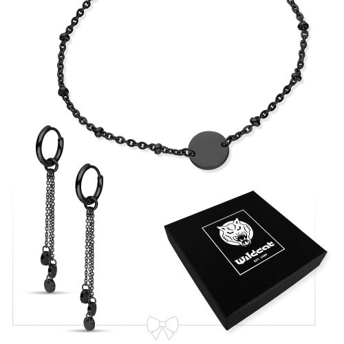 Schwarzes Halskette und Ohrring-Set aus Chirurgenstahl mit Wildcat Verpackung