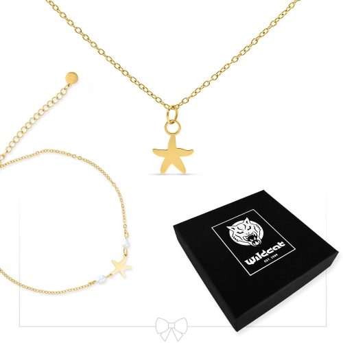 Goldene Halskette und Armband mit Seestern-Anhänger, Wildcat Box
