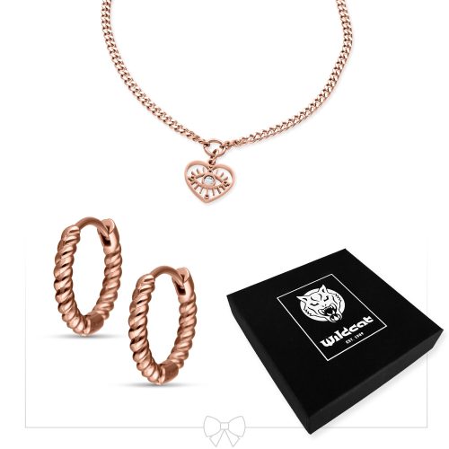 Roségoldene Halskette mit Herz-Anhänger und passenden Creolen, Wildcat Box