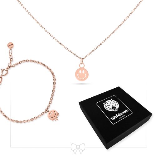 Schmuckset aus Roségold mit Smiley-Anhänger und schwarzer Geschenkbox