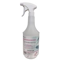 Sprühflasche mit Wischdesinfektion Lemon Fresh auf weißem Hintergrund