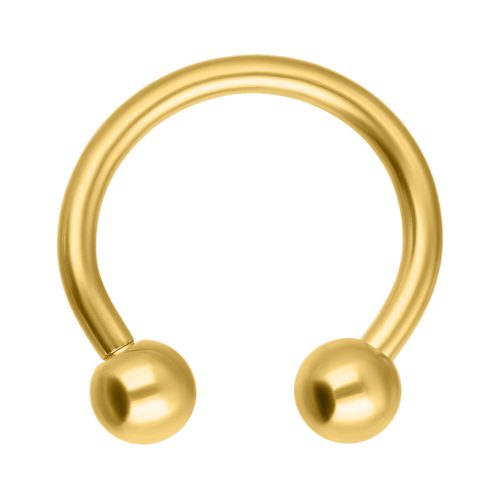 Goldener Circular Barbell mit 1,2 mm Stärke, 9,0 mm Innendurchmesser und 3,0 mm Kugeln auf weißem Hintergrund
