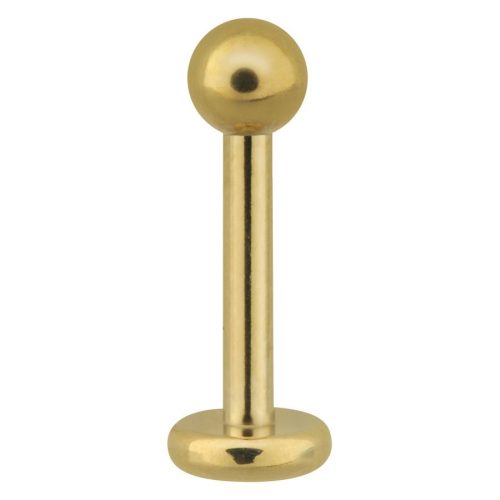 Goldener Edelstahl-Labret mit Kugel auf weißem Hintergrund
