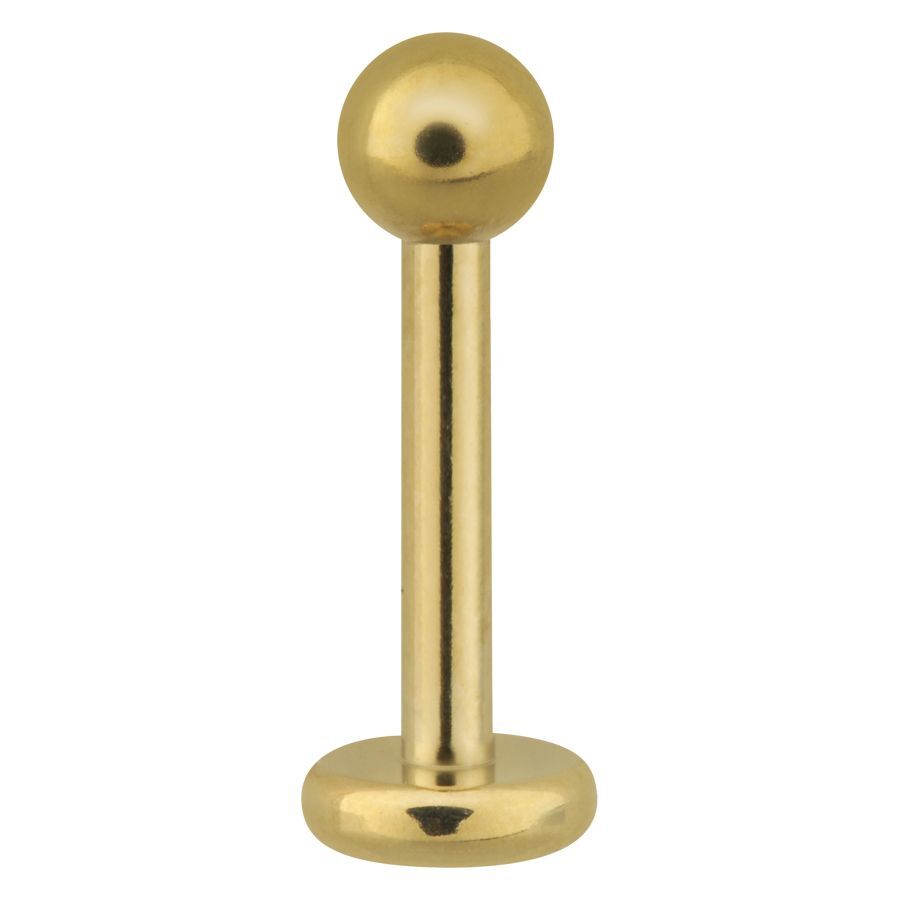 Goldener Edelstahl-Labret mit Kugel auf weißem Hintergrund