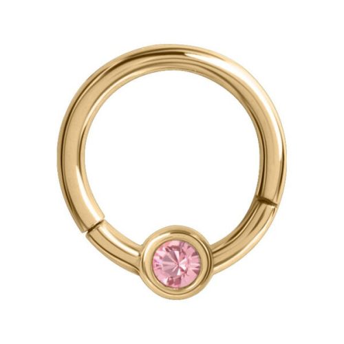 Goldener Piercing-Ring mit rosa Kristall, Durchmesser 7mm