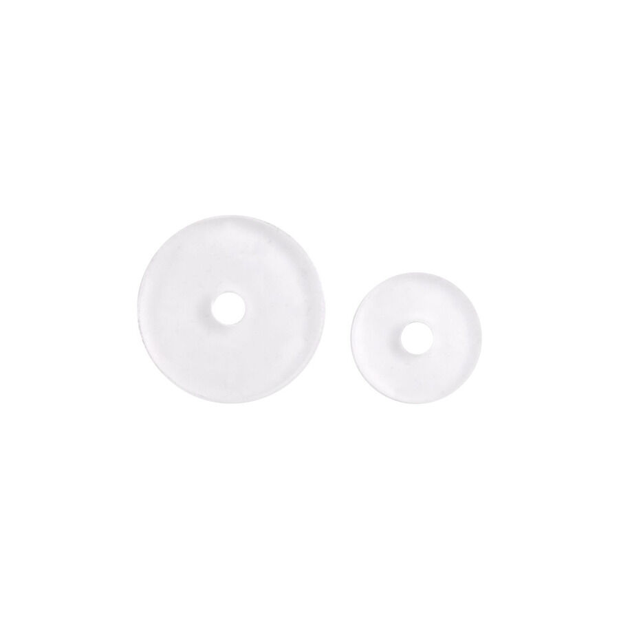 Zwei transparente Silikon Discs auf weißem Hintergrund, große und kleine Größe