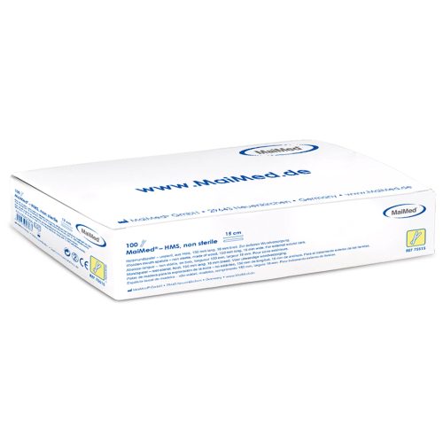 Verpackung der HMS Holzmundspatel von MaiMed auf weißem Hintergrund
