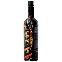 Schwarze Flasche Hornet Honey Soap mit buntem Design auf weißem Hintergrund