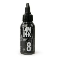 Schwarze I AM INK Flasche mit 50ml Midnight Black Tinte auf weißem Hintergrund