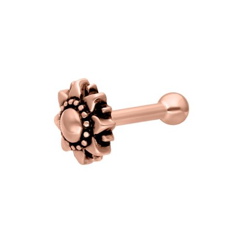 Roségoldenes Barbell mit Sonnenblumen-Design auf weißem Hintergrund