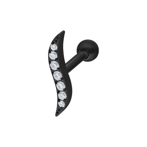 Schwarzer Ohr Barbell mit wellenförmigem Design und klaren Zirkonsteinen