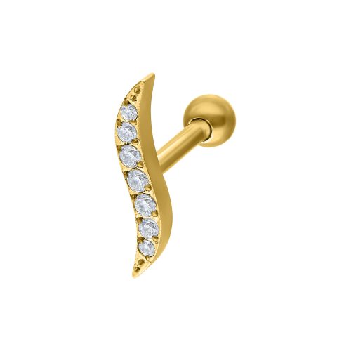 Goldener Ohr Barbell mit wellenförmigem Design und Kristallen auf weißem Hintergrund