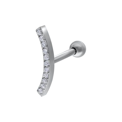 Silbernes Earbarbell mit klaren Kristallen auf weißem Hintergrund