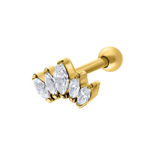 Goldener Ohr Barbell mit Lotus Kristall Design auf weißem Hintergrund