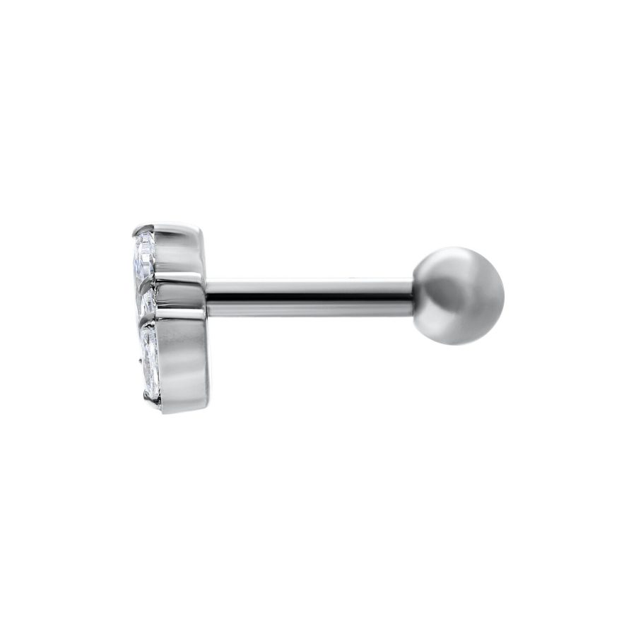 Silberner Ohr Barbell mit Kristall Lotus Design auf weißem Hintergrund