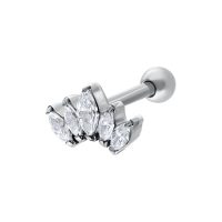 Silberner Titan Ohr Barbell mit klaren Kristallen, Studioaufnahme