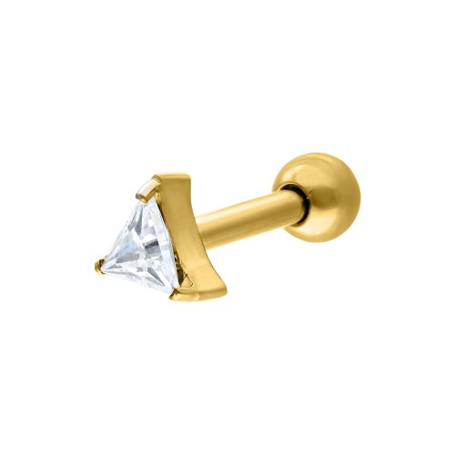 Goldene Ohrbarbell mit kristallklarem Dreieck und Außengewinde