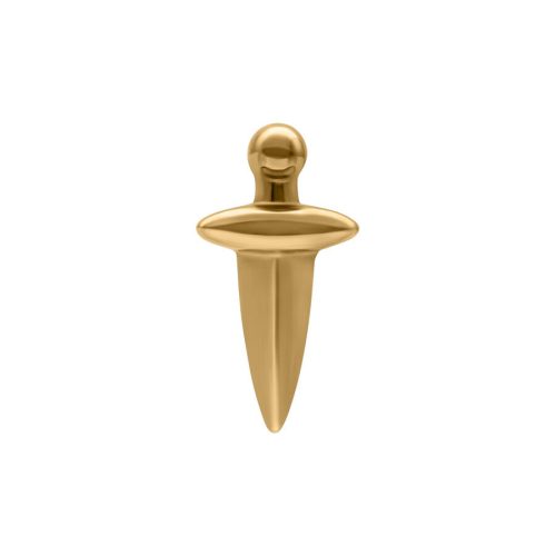 Goldener Piercing-Aufsatz in Dagger-Form auf weißem Hintergrund