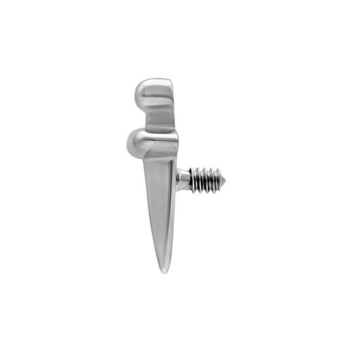 Silberner Piercing-Aufsatz in Dolchform auf weißem Hintergrund