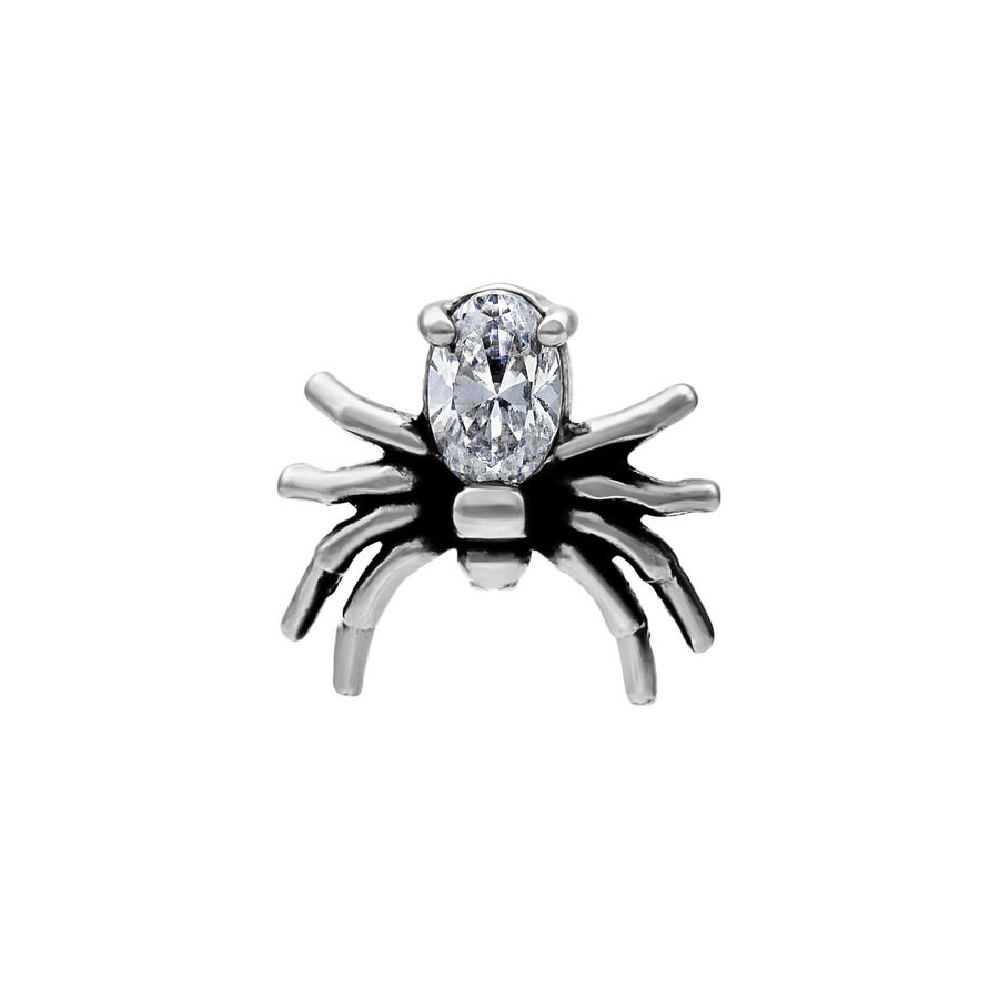 Silberner Spider-Aufsatz aus Chirurgenstahl mit klarem Kristall, 0,8 mm Gewinde