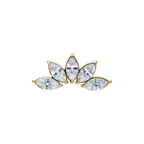 Goldener Marquise Aufsatz mit Kristallen, 0,8 mm Gewinde, auf weißem Hintergrund