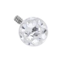 Weißer Piercing Aufsatz mit kristallklaren Steinen, 3,0 mm Kugel, 0,8 mm Gewinde