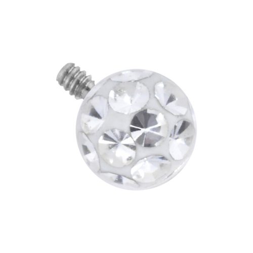 Weißer Piercing Aufsatz mit kristallklaren Steinen, 3,0 mm Kugel, 0,8 mm Gewinde