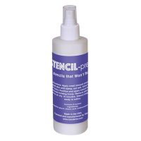 Weiße Stencil Prep Sprayflasche 250ml mit blauem Etikett auf weißem Hintergrund