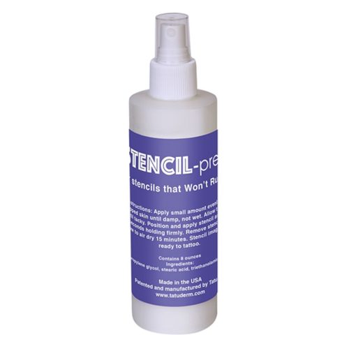 Weiße Stencil Prep Sprayflasche 250ml mit blauem Etikett auf weißem Hintergrund