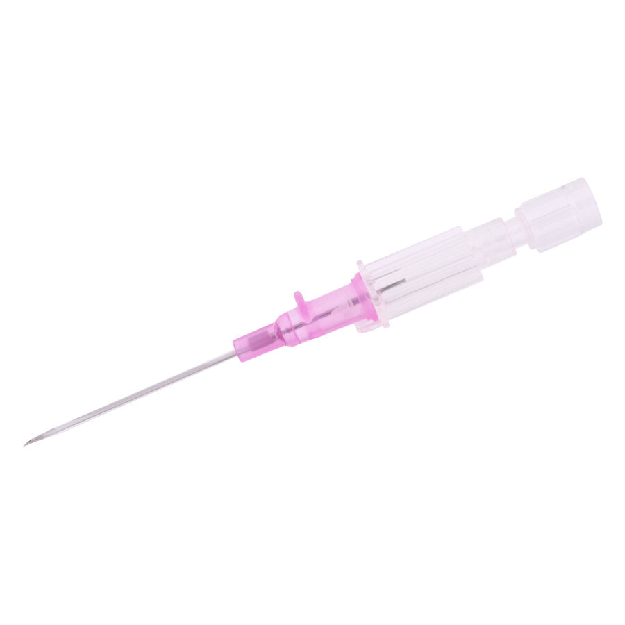 Medizinische Piercingnadel 20G, rosa Griff, auf weißem Hintergrund