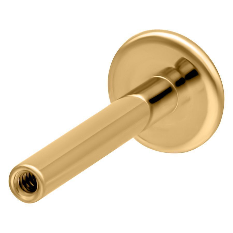 Goldener Titan Labret Stab mit Innengewinde auf weißem Hintergrund, 1,2 mm dick, 5 mm lang