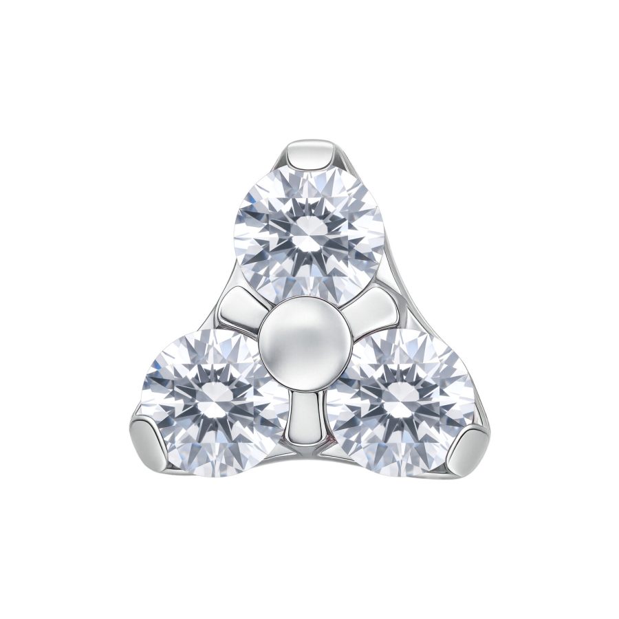 Silberfarbener Trinity Aufsatz mit drei kristallklaren Steinen vor weißem Hintergrund