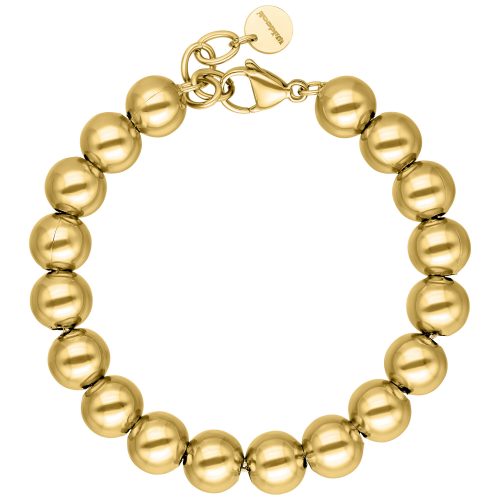 Goldenes Bubble Armband aus glänzendem Chirurgenstahl auf weißem Hintergrund