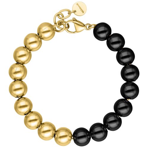Armband aus Chirurgenstahl mit goldenen und schwarzen Kugeln auf weißem Hintergrund