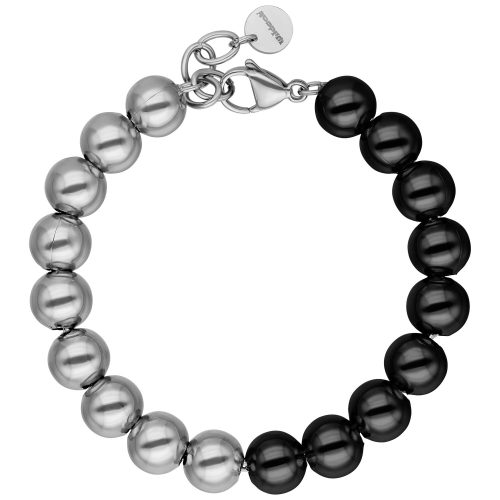 Silbernes und schwarzes Bubble Armband aus Chirurgenstahl auf weißem Hintergrund