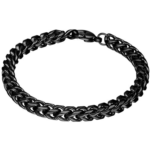 Schwarzes geflochtenes Armband aus Chirurgenstahl auf weißem Hintergrund