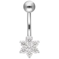 Silbernes Bauchnabelpiercing mit blumenförmigem Kristallanhänger