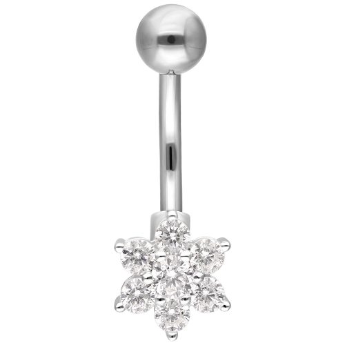 Silbernes Bauchnabelpiercing mit blumenförmigem Kristallanhänger