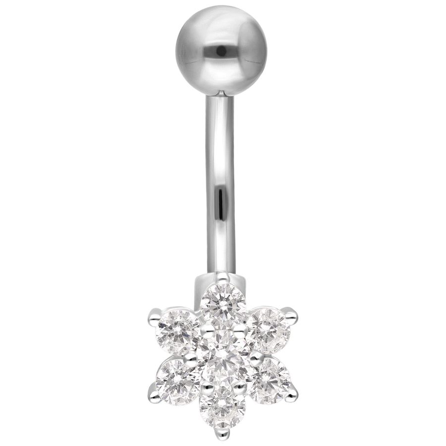Silbernes Bauchnabelpiercing mit blumenförmigem Kristallanhänger
