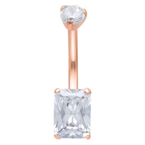 Bauchnabelpiercing in Roségold mit klarem quadratischem Kristall