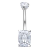 Bauchnabelpiercing aus silbernem Titan mit klarem quadratischem Kristall